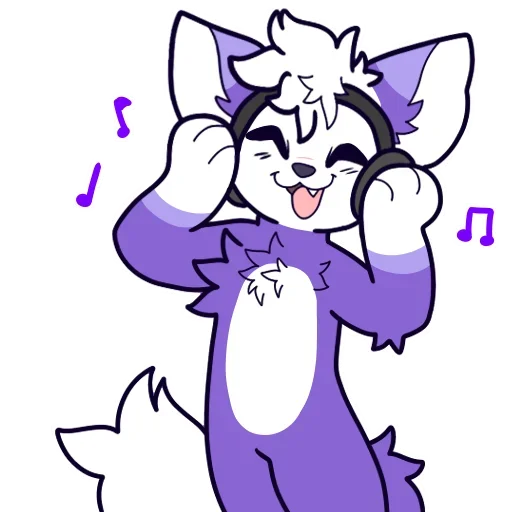 Fioletowy pies słuchający muzykę